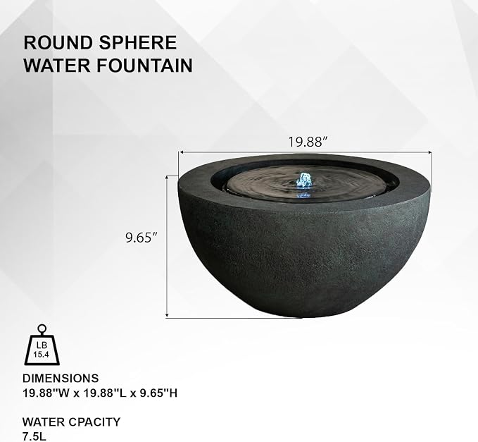 XBrand 9.65" H Round Sphere Water Fountain Indoor/Outdoor with LED Light, Polyresin Bubbler Feature for Patio, Yard, Home Décor - Dark Green, Tranquil Serene Garden Accent