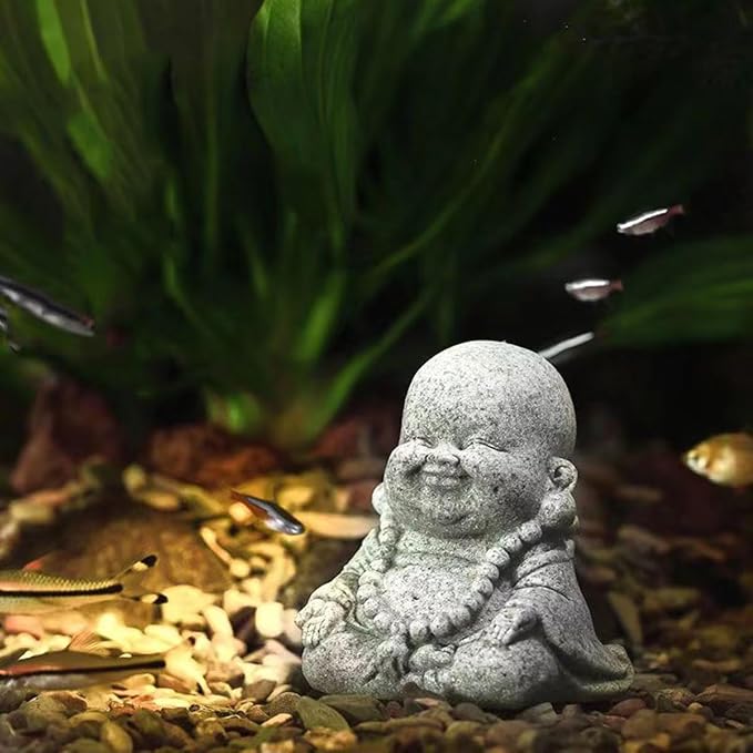 livelyfish Buddha Fish Tank Decor Asian Stone Buddha Figurines for Aquarium Zen Garden Fish Tank Statue Decorations Mini Stone Buddha Zen Garden Sculptures Decor,Gift, G