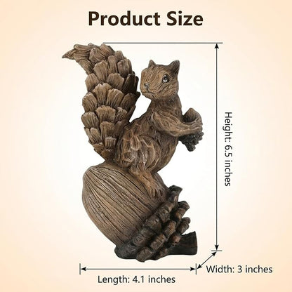 iStatue Handmade Resin Squirrel on Acorn Statue Miniature Garden Figurines – 6.5 Inch Nature-Inspired Woodland Animal Decor for Home, Garden, Patio or Shelf – Rustic Farmhouse Accent (Medium)