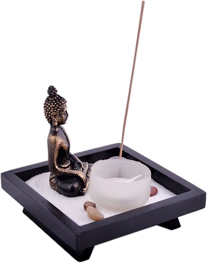 Asian Japanese Feng Shui Sand Zen Garden Buddha Tealight & Incense Holder YD50