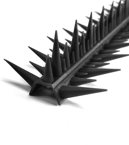 BUGGOFF - Black Plastic Bird & Rodent Spikes, Unique Spike Pattern effecitviely deteres Pesky Pigeons, Squirrels, Raccoons. Installs on Fences, Gates, Roofs, Walls and More! (52.5 Feet)