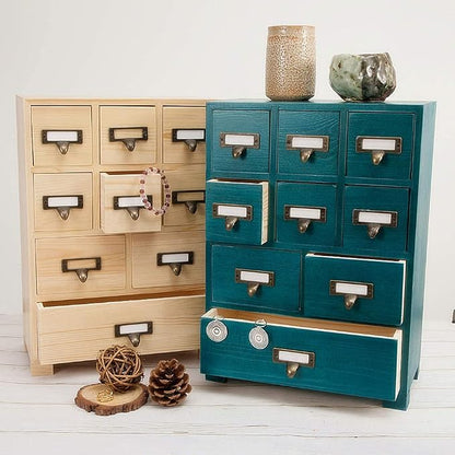 Apothecary Drawers Apothecary Cabinet with Drawers, Blue | 9 Drawer Library Card Catalog, Wooden Storage Box, Wooden Desktop Organizer with Metal Handles-Fulled Assembled