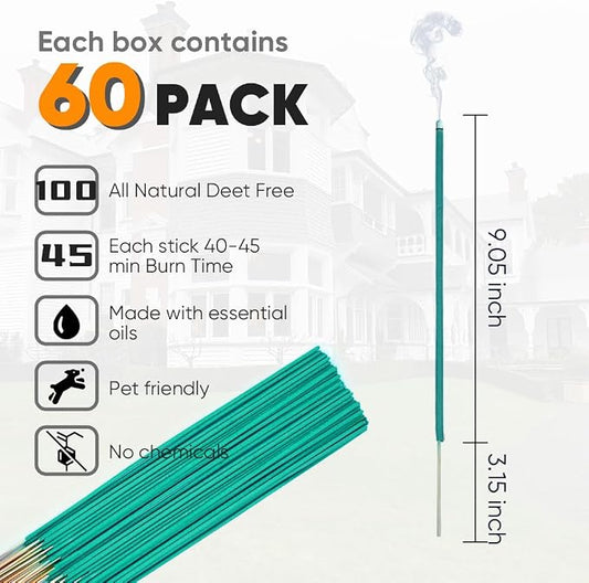 Mosquito Repellent 60 Pack, Long Lasting Protection for Indoor Outdoor Use, Citronella Plant-Based Natural Mosquito Bug Gnat Repellent for Patio Yard
