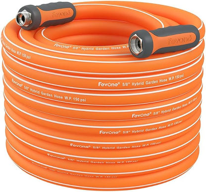 FEVONE Heavy Duty Garden Hose 35 ft, Hybrid Polymer Water Hose | Flexible, Leak-Free, Lightweight, 5/8 ID, 600 PSI, 3/4 GHT Aluminum Fittings with Swivel Handles