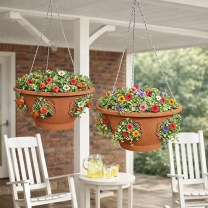 Ultimate Hanging Baskets - Strawberry, Tomato, Flower, and Herb Outdoor Planters - Use Garden Pots for Growing Plants Outside On A Deck, Fence, or Balcony (10, Terracotta)
