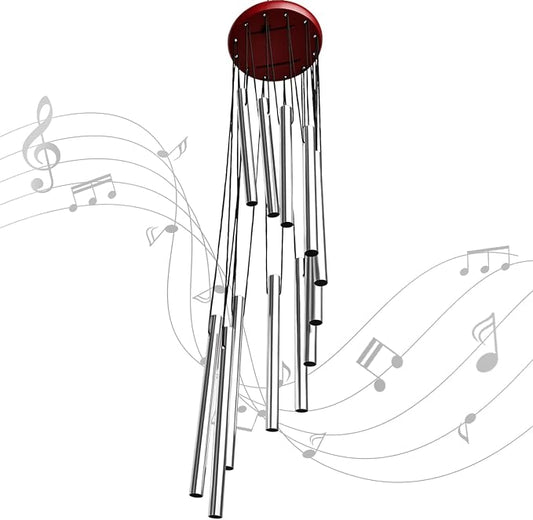 Outdoor Wind Chimes for Outside with 12 Aluminum Tubes for Garden Patio Balcony and Home Decor (Silver)