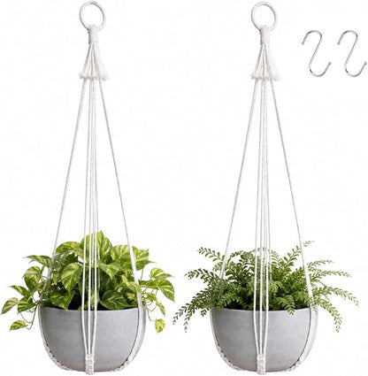 Artilady Macrame Hanging Planters Indoor Plant Hanger, Ivory White | Large, Boho Style, No Tassels, Window Balcony Outdoor Wall Decor