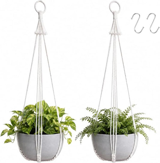 Artilady Macrame Hanging Planters Indoor Plant Hanger, Ivory White | Large, Boho Style, No Tassels, Window Balcony Outdoor Wall Decor
