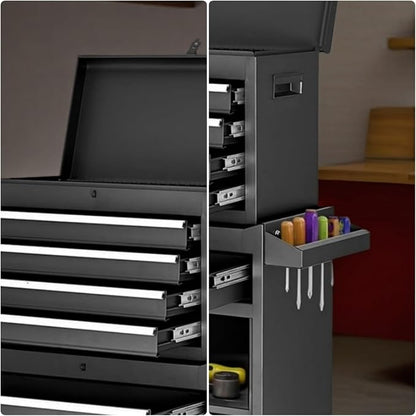 Tool Chest, 5-Drawers Rolling Tool Storage Cabinet with Lockable Wheels, Detachable Top, Adjustable Shelf & Locking Mechanism, Multifunctional Tool Cart for Garage Warehouse, Black