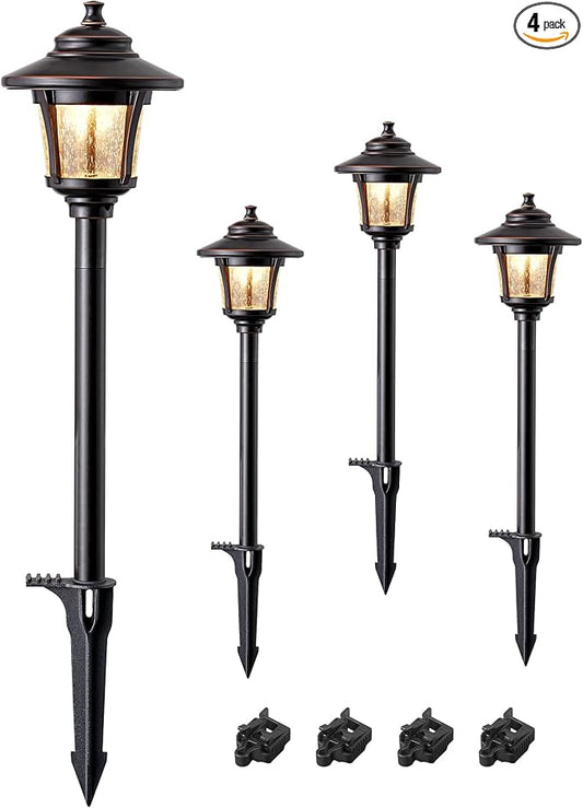 EDISHINE Low Voltage Landscape Lighting, 12V 3W 120LM 3000K Seed Glass Outdoor Landscape Path Lights with Connectors, ORB Waterproof Electric LED Pathway Light Wired for Walkway Garden Yard, 4 Pack