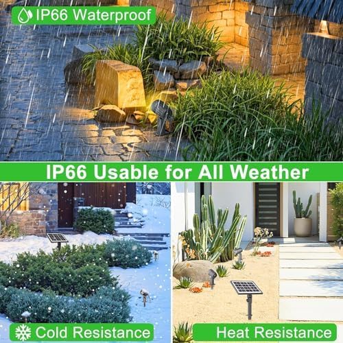 Cly 4-in-1 Solar Spot Lights Outdoor 2700K Solar Powered Landscape Lighting | Warm White Low Voltage IP66 Waterproof 14M Cable Auto On/Off for Outside Garden Yard Landscape Pathway