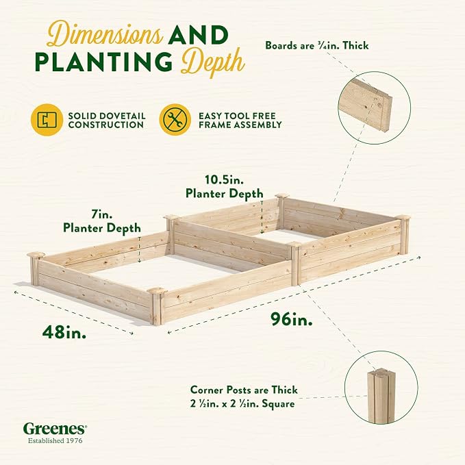 Greenes Fence Original Pine Raised Garden Bed, 4' x 8' x 7-10.5" - Made in USA with American Pine