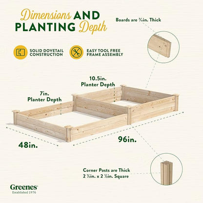 Greenes Fence Original Pine Raised Garden Bed, 4' x 8' x 7-10.5" - Made in USA with American Pine