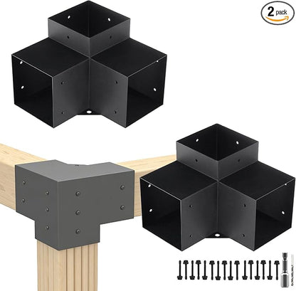 2PC 3-Way Pergola Bracket Kit, Pergola Kits to Build Yourself | 4x4 Corner Brackets for Wood for Wood Beams, Corner Brackets for Do It Yourself Pergola Kits Outdoor Gazebo Patio Log Cabin
