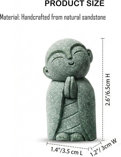 Jizo Statue, Little Monk Buddha Figurines for Zen Garden and Aquarium, Natural Sandstone Sculpture with Tilt Smile, Meditation Decor for Home Office Desk, Grey (Jizo Monk)