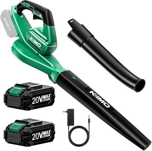 K I M O. Leaf Blower Cordless with Battery and Charger, 2Pack Batteries, Extension Tube,20000RPM Variable Speed, Lightweight Cordless Leaf Blower, Battery Operated Leaf Blowers for Lawn Care and Patio