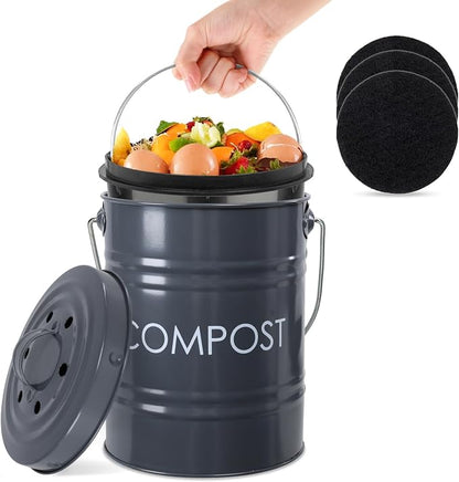 MUMTOP Compost Bin Kitchen Countertop Composter with lid – Small Compost ContainerI Includes Inner Compost Bucket Liner & Charcoal Filter