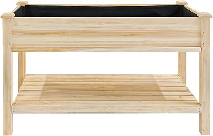 48 x 23 x 31 Inches Raised Garden Bed with Legs, Elevated Wooden Planter Box for Outdoor Plants with Water Collection Tray, Storage Shelf, Protective Liner, Natural
