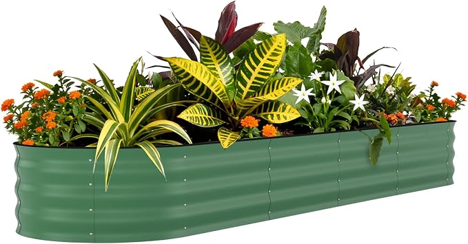GarveeTech Oval Raised Garden Bed 8x2x1.5 ft - 0.6mm Thick Metal Raised Bed, Rust & Corrosion Resistant, Open Bottom for Drainage, Anti-Cut Strip Included, for Vegetables Flowers Planting, Green