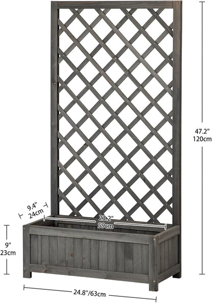 Wooden Raised Garden Bed with Trellis, 47" Outdoor Planter Box for Climbing Plants, Vertical Modern Gray Garden Planter for Vegetables, Flowers & Vines, Lattice Plant Support for Patio Yard Balcony