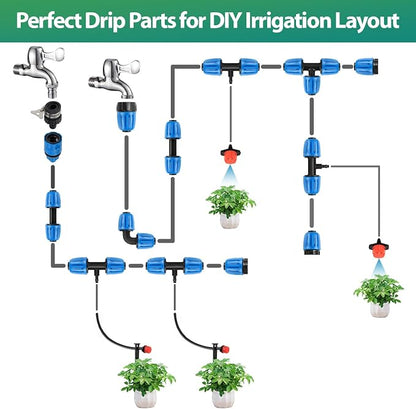 RedChili 10 Pcs 1/2 Inch Irrigation Tubing Coupling Fittings, (1/2" ID x0.6-0.65" OD) 16mm Drip Tubing Barbed Locked Nuts Connectors Anti-Drop 1/2" Coupler Parts for Garden Lawn Irrigation System