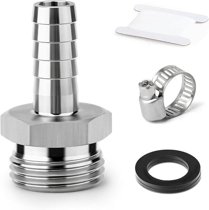 TAISHER 1PCS 304 Stainless Steel Garden Hose Repair Connector, 3/8" Barb x 3/4" GHT Male Garden Hose Adapter with Hose Clamps