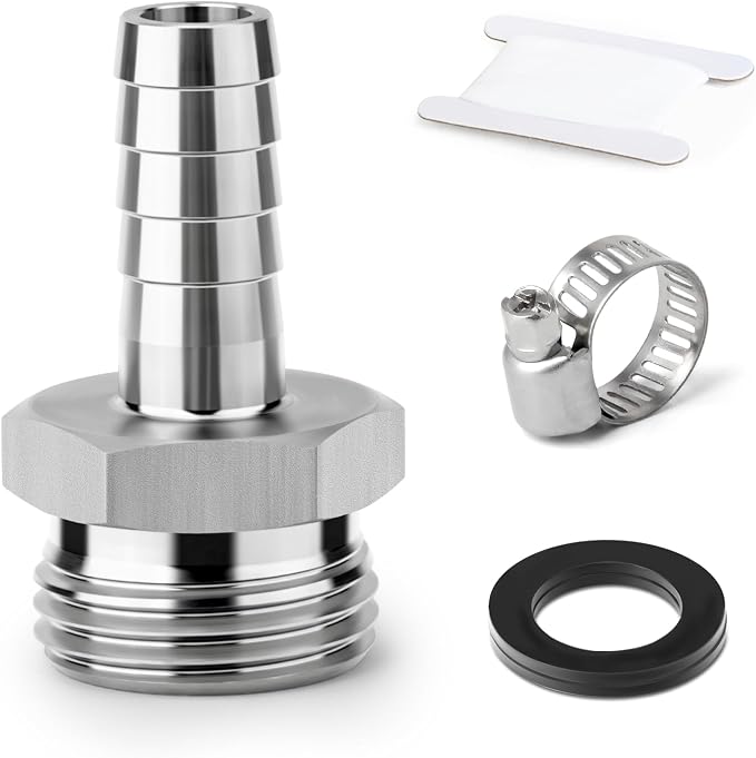 TAISHER 1PCS 3/4" Stainless Steel Garden Hose Barb x 3/4" GHT Male Adapter with Hose Clamps