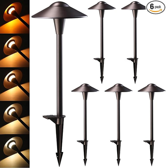 LEONLITE 6-Pack 5CCT Low Voltage LED Pathway Lights, Saucer Head | 12-24V AC/DC, IP65, Landscape Path Lights, for Walkway Yard Garden, 1800/2700/3000/4000/5000K, Oil Rubbed Bronze, Aluminum