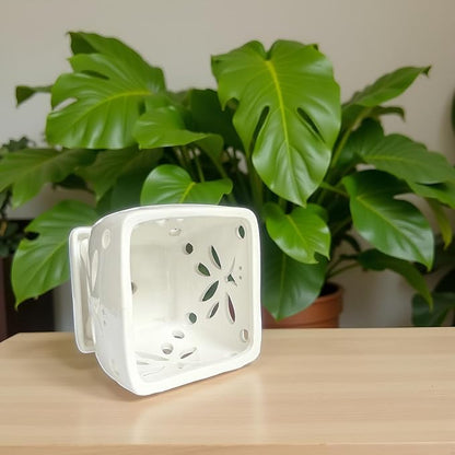 Orchid Pots with Holes Square Ceramic Orchid Planter Pots 5.5 inch (Cream)