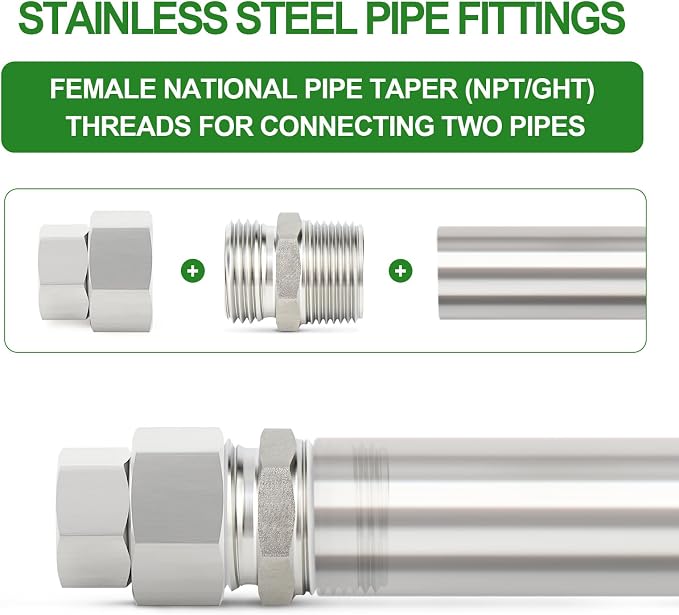 TAISHER 2PCS 304 Stainless Steel Garden Hose Adapter, 3/4" GHT Female x 3/8" NPT Female Swivel Garden Hose Connector with Washers