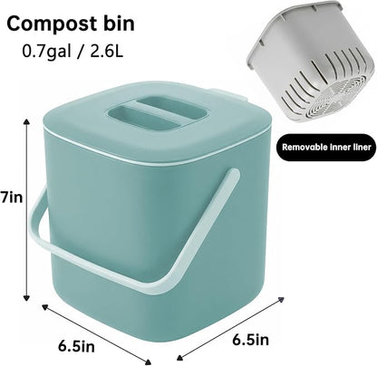 Compost Bin Kitchen, 0.7 Gal Sealed Countertop Compost Bin (Green) | Filter-Free, Odor-Tight, Easy to clean, The sink can hold