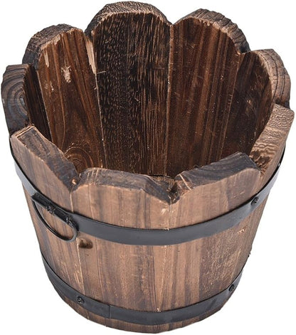 1 Pcs Rustic Wooden Bucket Barrel Flower Planter Patio Garden Backyard Planter Outdoor Indoor Home Decor