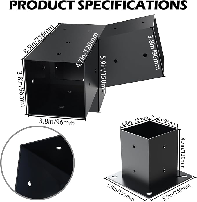 Pergola Kit with Brackets, 15°Slanted Roof Pergola Bracket Kit, Roof Wall Mount Extension Bracket Kit 3-Way Brackets for Pergolas,Log Cabin Outdoor Pergola 4"x 4" (Actual 3.5" X 3.5") Lumber