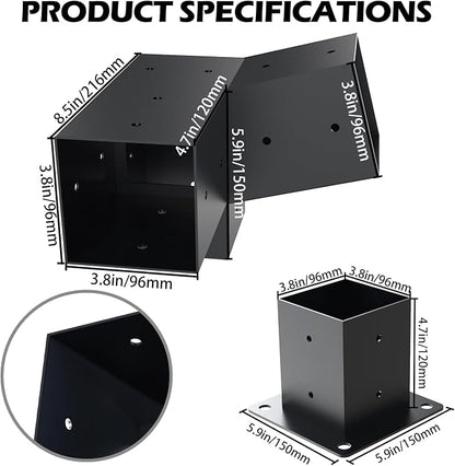 Pergola Kit with Brackets, 15°Slanted Roof Pergola Bracket Kit, Roof Wall Mount Extension Bracket Kit 3-Way Brackets for Pergolas,Log Cabin Outdoor Pergola 4"x 4" (Actual 3.5" X 3.5") Lumber