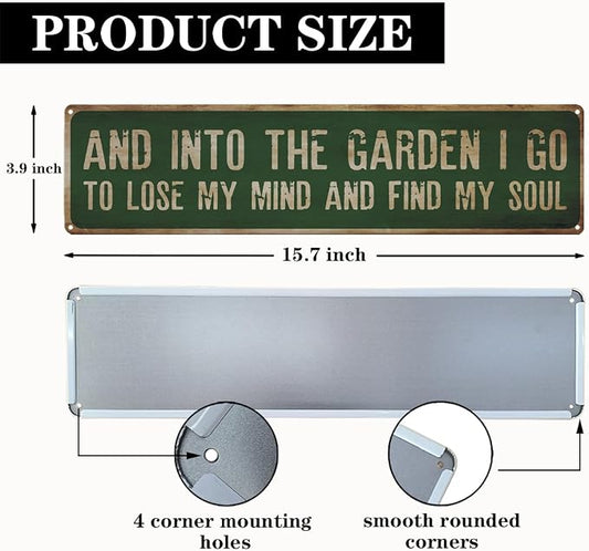 Garden Metal Tin Sign, Rustic Farmhouse Decor, And Into the Garden I Go Sign, Inspirational Gardening Quote Wall Art, for Yard Fence Door Porch, Vintage Outdoor Gardens Decoration, 15.7 x 3.9 Inches