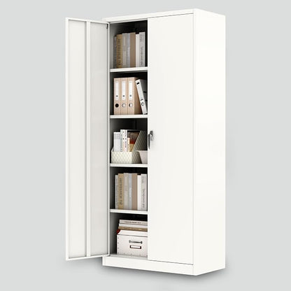 Garvee Heavy Duty Metal Storage Cabinet, 71" Lockable Storage Cabinet with 4 Adjustable Shelves, 400lbs Load Capacity per Shelf, Non-Toxic & Zero VOC, for Garage, Office, Warehouse, White
