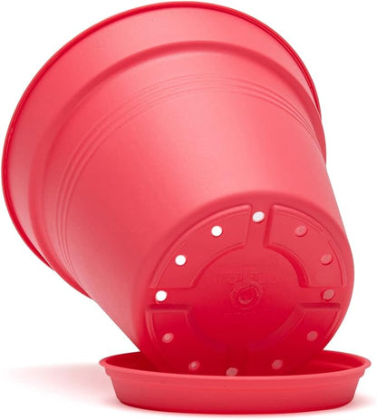 Mintra Garden Pots, 4 Pack Bulk Plastic Plant Pots with Drainage Tray, Round Indoor & Outdoor Decorative Planters with Drain Holes for Flowers, Herbs & Plants, 13cm Diameter – Coral, 5 in
