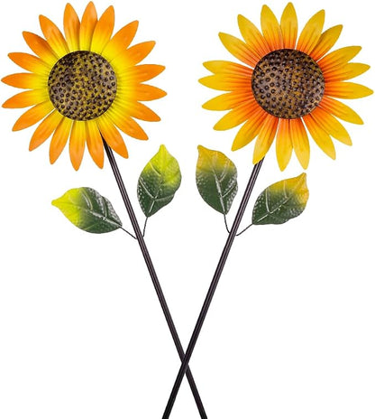 Viveta 2Pack Metal Sunflower Wind Spinner Outdoor,Pinwheels | Kinetic Decorative Wind Sculpture wtih Sturdy Stake, for Yard and Garden