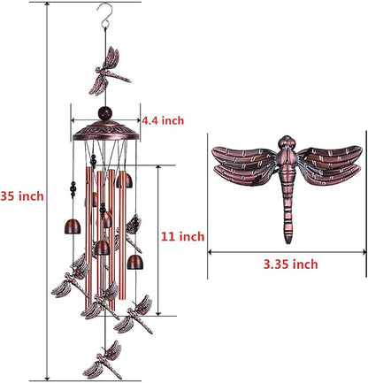 Dragonfly Wind Chimes Outdoor Decor - With 4 Tubes 6 Bells 7 Dragonflies 36" Waterproof Mobile Romantic Wind Catcher Dragonfly Windchimes for Home, Xmas Mom Gifts, Festival, Balcony, Garden Decoration