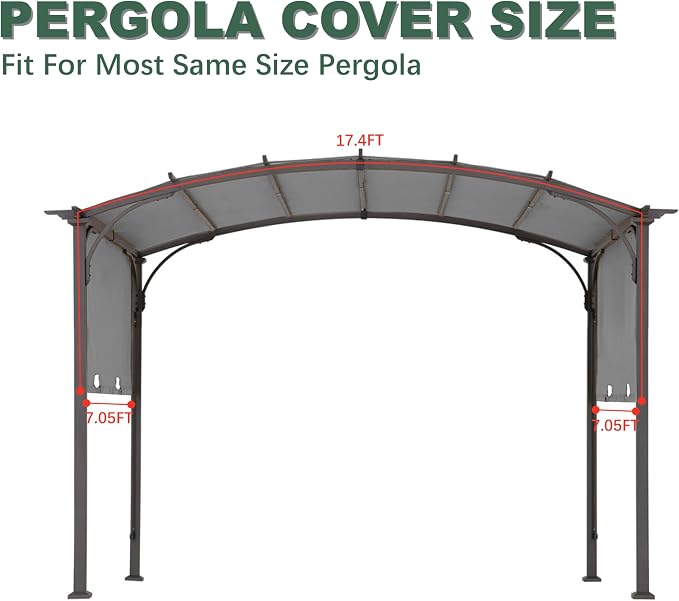 85''x 208'' Universal Replacement Pergola Cover for Pergola L-PG080PST and Other Same Size of Pergolas, (Gray)