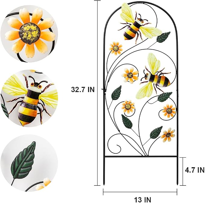 Garden Decor for Outside, YEAHOME 33 Inch Decorative Garden Stakes with Flowers Bees, Metal Spring Garden Decorations Yard Art for Outdoor Patio Yard Lawn Backyard