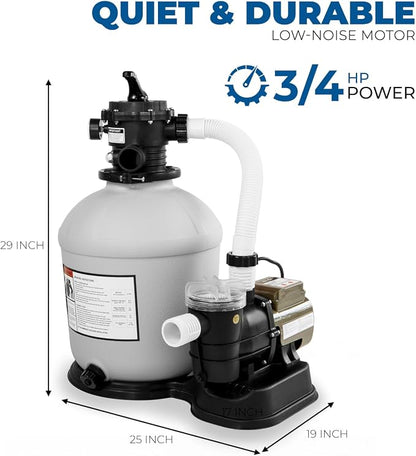 XtremepowerUS 16" Sand Filter Pump for Above Ground Swimming Pool, 3/4 HP Pool Pump Programmable Timer High-Flow 3,100 GPH for Pool up to 15,000 Gallons Set Improved Circulation and Filtration