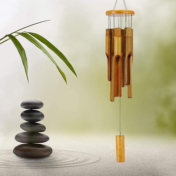 Bamboo Wind Chimes Outdoor,Wooden Wind Chimes with Melody Deep Tone,30" Classic Zen Garden Windchime for Relaxation, Grace.Home Décor for Patio, Garden or Indoor(FSC Certified)