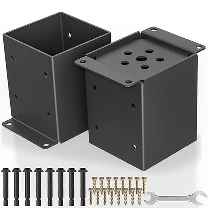 2 PCS Metal 6×6 Post Base, Inner Size 5.6"x5.6" | Heavy Duty Post Bracket, Anti-Corrosive Partition, Powder-Coated, For Pavilion Deck Railing Support