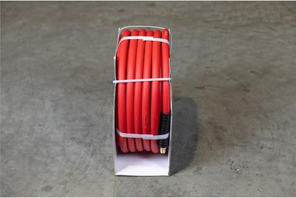 Lincoln 72N3850 50' x 3/8" ID Air/Water Hybrid Polymer Replacement Hose for 83753 Reel, 1/4" NPT Male Leak-free Brass Fittings, Kink Resistant, Meets PFAS-Free Regulations, UV Protective, Red/Black