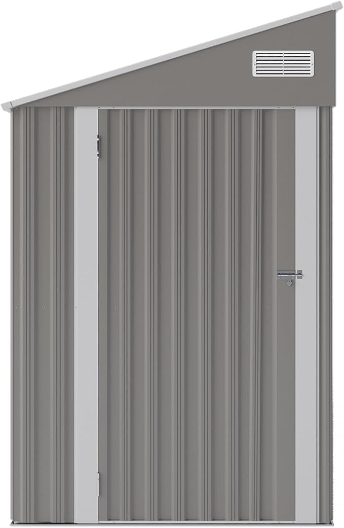 YOPTO 4×8 FT Outdoor Metal Storage Shed,Heavy-Duty Lean to Storage Shed with Lockable Single Side Hinge Door,Waterproof Metal Storage Tool House W/Sloping Roof,Air Vent&Protect Film,for Backyard,Gray