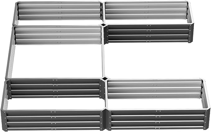 Outsunny 8 x 8ft DIY Raised Garden Bed, Large Galvanized Steel Planter Box with 5 Compartments, for Outdoor Plants, Vegetables, Flowers, Herbs, Easy Assembly, Gray