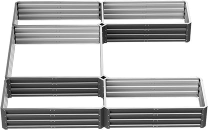 Outsunny 8 x 8ft DIY Raised Garden Bed, Large Galvanized Steel Planter Box with 5 Compartments, for Outdoor Plants, Vegetables, Flowers, Herbs, Easy Assembly, Gray