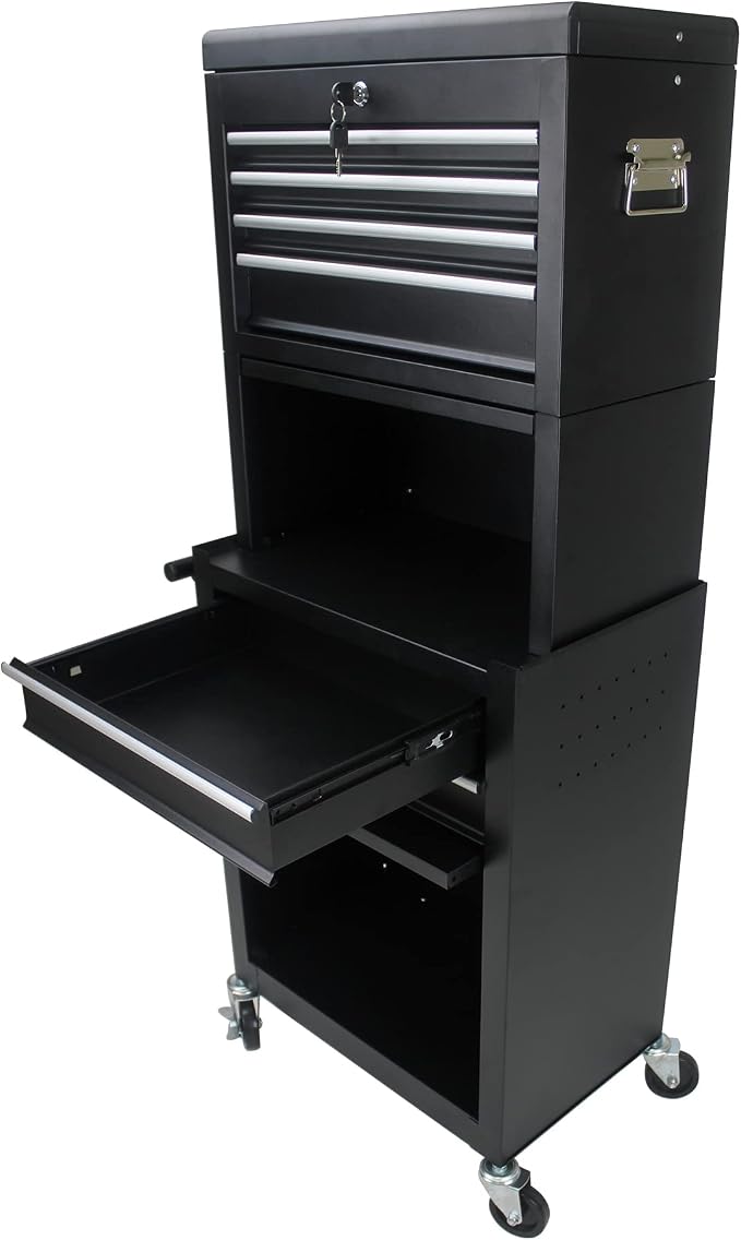 6-Drawer Tool Chest, Detachable Top for Garage, Black 3Set | Rolling Mobile Storage Cabinet Organizer with Lockable Wheels for Workshop Utility, Heavy Duty Metal Construction