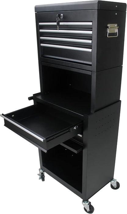 6-Drawer Tool Chest, Detachable Top for Garage, Black 3Set | Rolling Mobile Storage Cabinet Organizer with Lockable Wheels for Workshop Utility, Heavy Duty Metal Construction